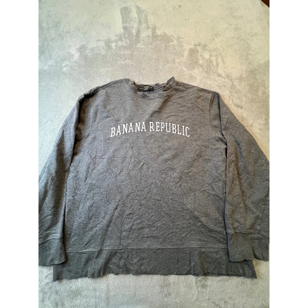 Banana Republic Factory Sweatshirt Mens L Gray Graphic Logo Crewneck Cotton
